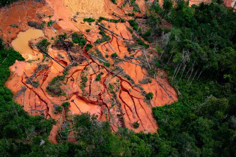 Ações de devastação como garimpo ilegal afetam principalmente as áreas indígenas do Pará e de Roraima, aponta estudo (Foto: Christian Braga/Greenpeace)