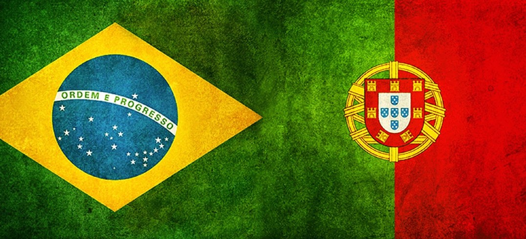 Ilustração das bandeiras de Brasil e Portugal