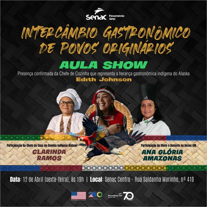 Chefes de cozinha vão participar de aula-show e preparar pratos típicos da cozinha de povos originários do Brasil e dos EUA