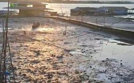 A rápida descida do nível do Rio Solimões está causando grande preocupação entre os moradores de Tabatinga (Reprodução/vídeo)