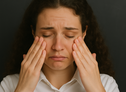 Sinal de "tristeza" em libras faz parte da gramática visual de Libras, onde o rosto comunica emoção junto com o movimento das mãos.