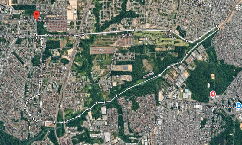 Imagem aérea mostra a delimitação territorial do bairro Colônia Japonesa, entre Novo Aleixo e Parque Dez, em Manaus