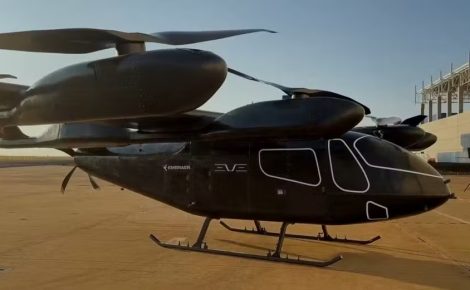 Protótipo de 'carro voador' da Embraer em escala real (Foto: Divulgação/Eve Air)