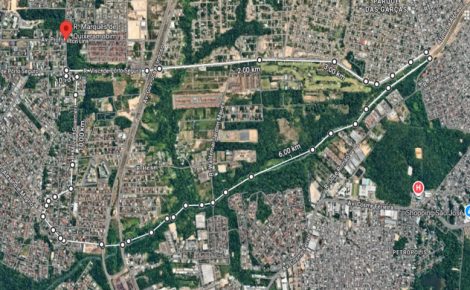Imagem aérea mostra a delimitação territorial do bairro Colônia Japonesa, entre Novo Aleixo e Parque Dez, em Manaus