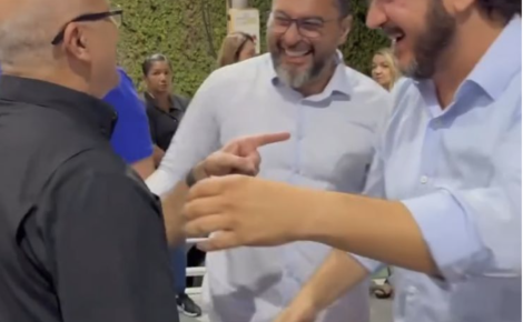 Coronel Menezes, Wilson Lima e Antonio Rueda, durante o lançamento da pré-candidatura de Roberto Cidade
