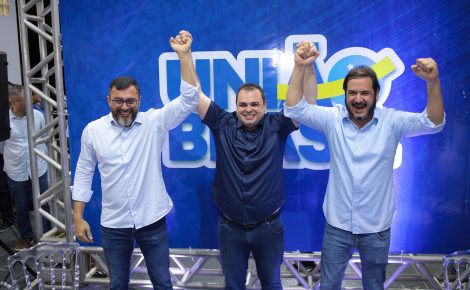 Wilson Lima, Roberto Cidade e Antônio Rueda, durante o lançamento da pré-candidatura para prefeitura de Manaus