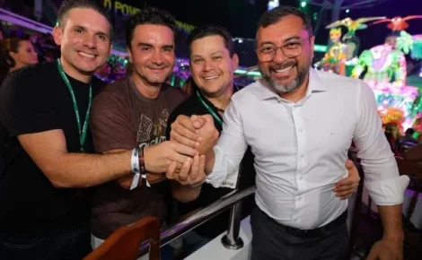 Da esquerda para a direita: Hugo Motta, Celso Sabino, Davi Alcolumbre com o governador Wilson Lima (Foto: Reprodução/Redes Sociais)