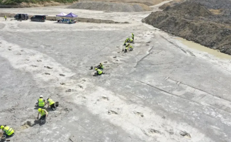 Pegadas de dinossauros gigantes são achadas na Inglaterra. (Foto: Divulgação/Universidade de Birmingham)