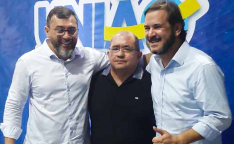 Gov. Wilson Lima, Nadiel Serrão e presidente nacional do União Brasil, Antonio Rueda