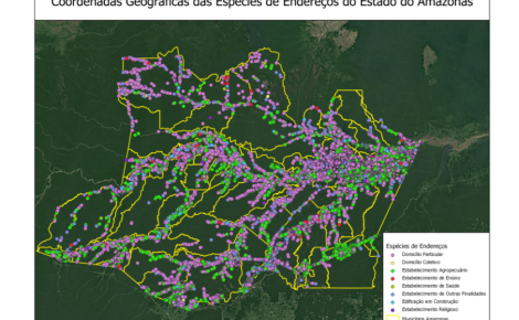 Mapa com as coordenadas geográficas de todos os endereços no Amazonas